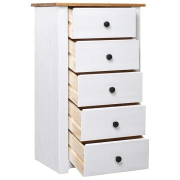 Panama White Solid Pine Chest of Drawers with 5 Drawers