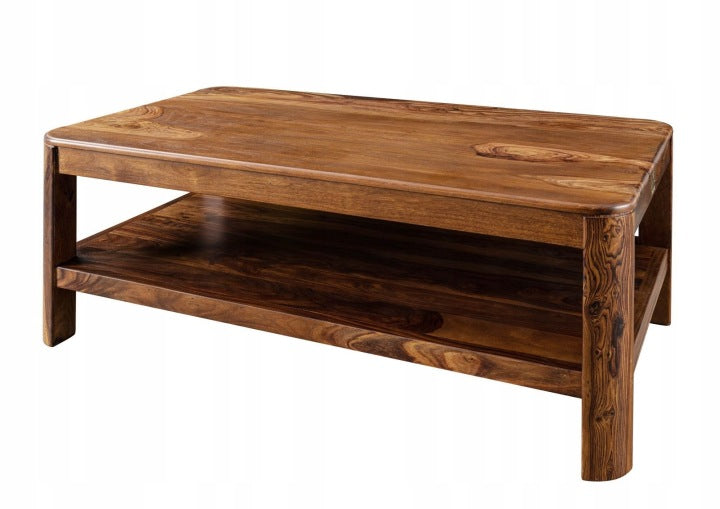 Solid Rosewood Coffee Table with Shelf and Lacquered Finish