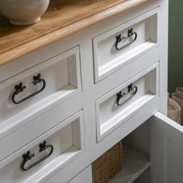 White Tall Pine Wood Chest of Drawers in Provençal Style