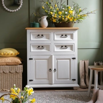 White Tall Pine Wood Chest of Drawers in Provençal Style