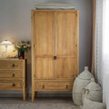 Modern Two-Door Solid Wood Wardrobe with Drawer, Hanging Rail and Shelf