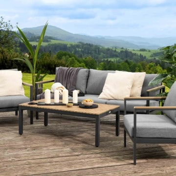 Grey 5-Person Aluminium Garden Furniture Set with Wood-Effect Table
