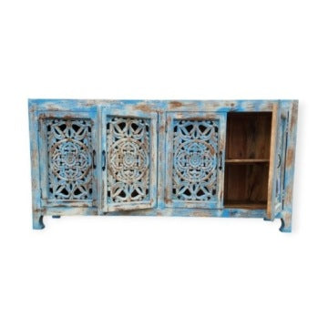Nimmi 180 cm Indian Mango Wood Sideboard in Blue Finish