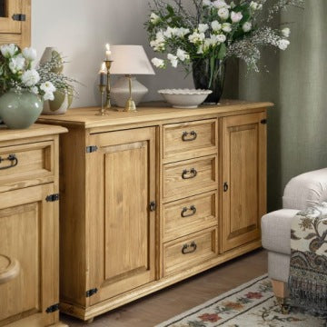Rustic Solid Wood Sideboard 150 cm with Drawers and Open Shelves