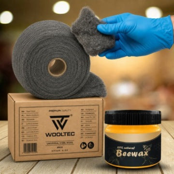 Wood and Furniture Polishing Kit with BeeWax and Steel Wool 250 g