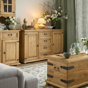 Rustic Solid Wood Sideboard 150 cm with Drawers and Open Shelves
